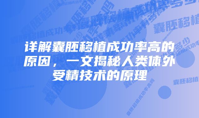 详解囊胚移植成功率高的原因，一文揭秘人类体外受精技术的原理