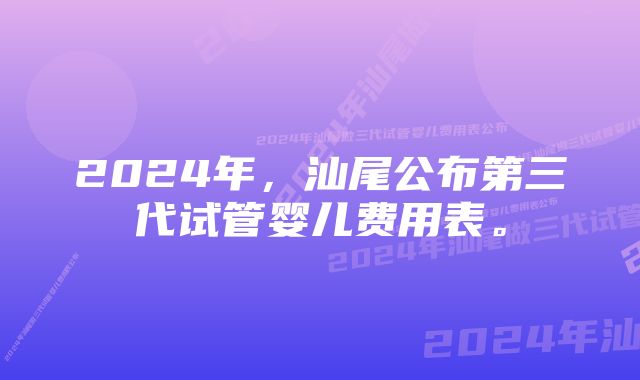 2024年，汕尾公布第三代试管婴儿费用表。