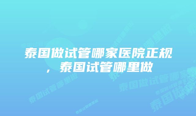 泰国做试管哪家医院正规，泰国试管哪里做