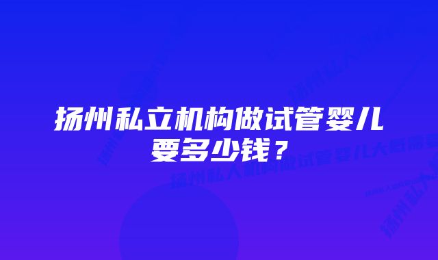 扬州私立机构做试管婴儿要多少钱？