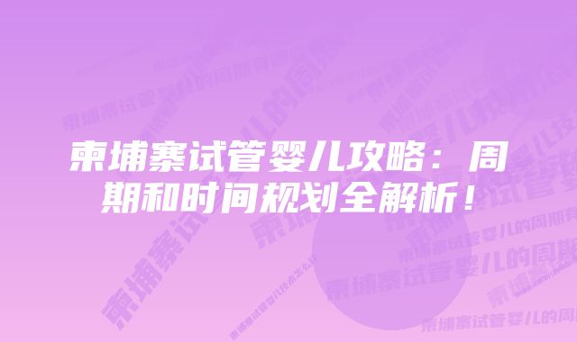 柬埔寨试管婴儿攻略：周期和时间规划全解析！