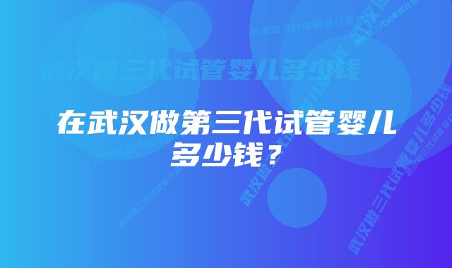 在武汉做第三代试管婴儿多少钱？