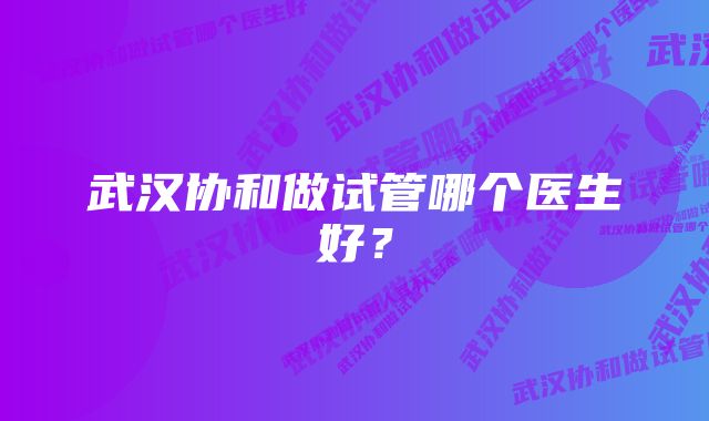 武汉协和做试管哪个医生好？