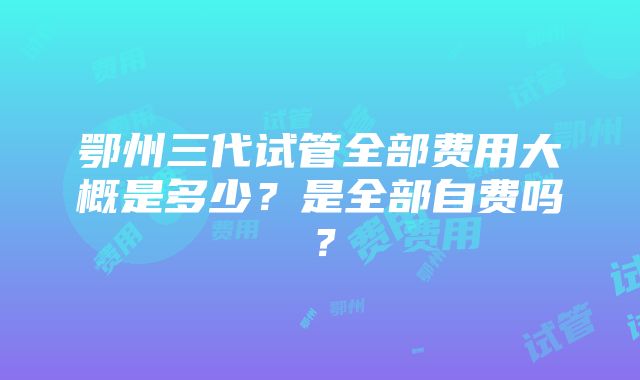 鄂州三代试管全部费用大概是多少？是全部自费吗？