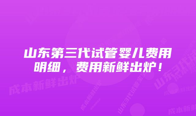 山东第三代试管婴儿费用明细，费用新鲜出炉！