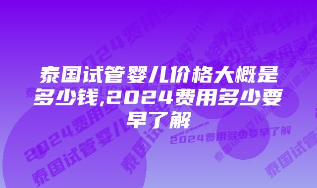 泰国试管婴儿价格大概是多少钱,2024费用多少要早了解