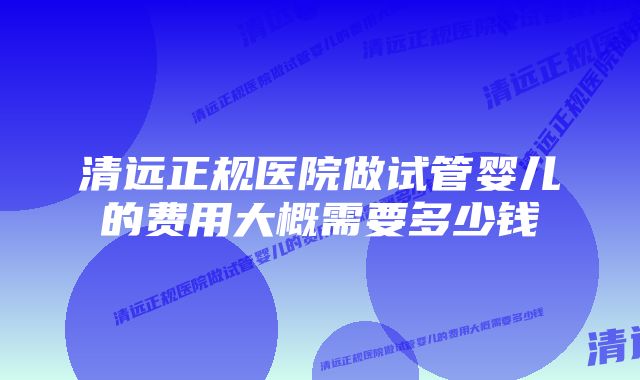 清远正规医院做试管婴儿的费用大概需要多少钱