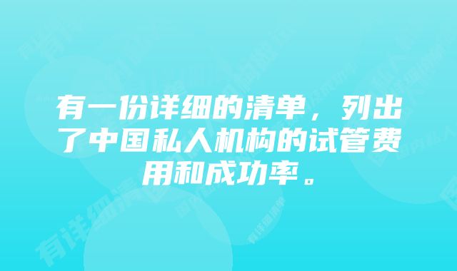 有一份详细的清单，列出了中国私人机构的试管费用和成功率。