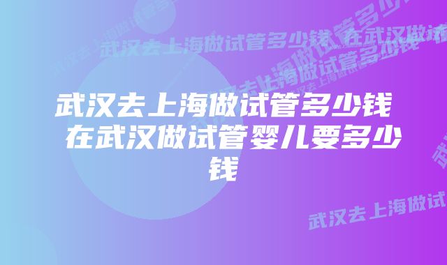 武汉去上海做试管多少钱 在武汉做试管婴儿要多少钱