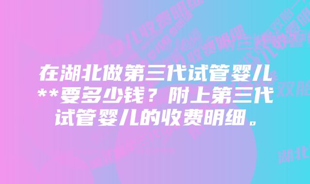 在湖北做第三代试管婴儿**要多少钱？附上第三代试管婴儿的收费明细。