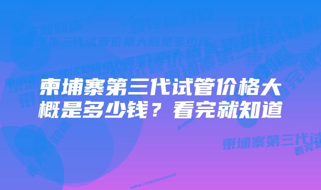 柬埔寨第三代试管价格大概是多少钱？看完就知道