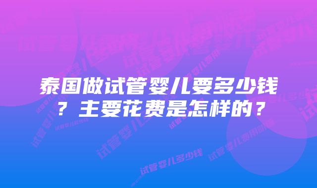 泰国做试管婴儿要多少钱？主要花费是怎样的？