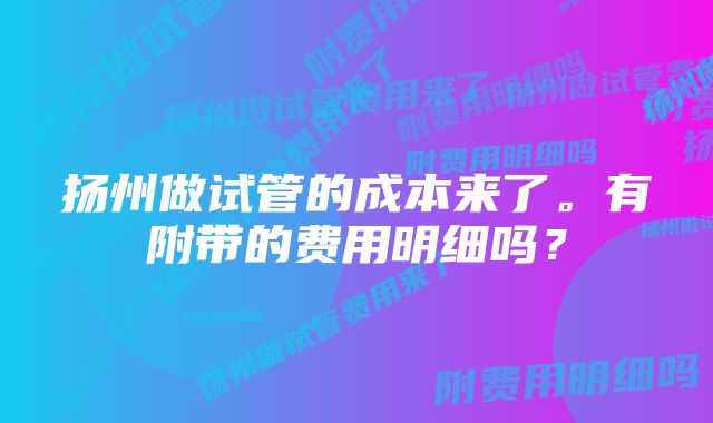 扬州做试管的成本来了。有附带的费用明细吗？