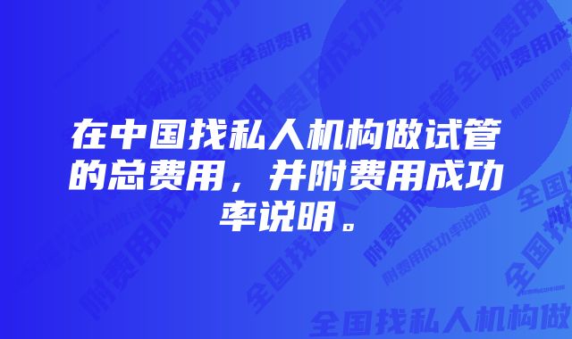 在中国找私人机构做试管的总费用，并附费用成功率说明。