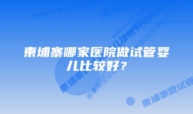 柬埔寨哪家医院做试管婴儿比较好？