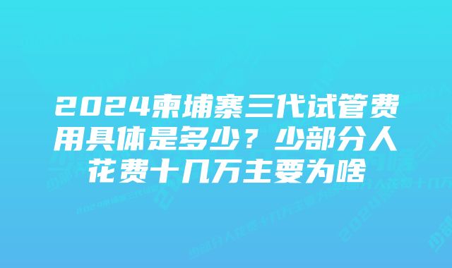 2024柬埔寨三代试管费用具体是多少？少部分人花费十几万主要为啥