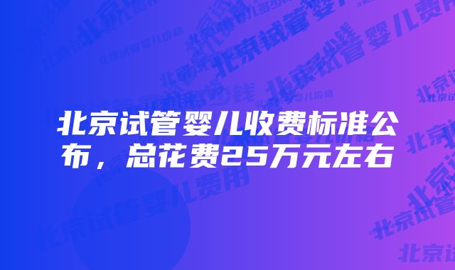 北京试管婴儿收费标准公布，总花费25万元左右