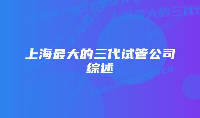 上海最大的三代试管公司综述