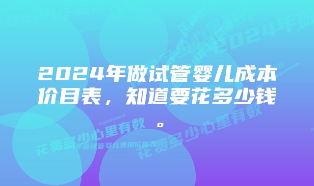 2024年做试管婴儿成本价目表，知道要花多少钱。