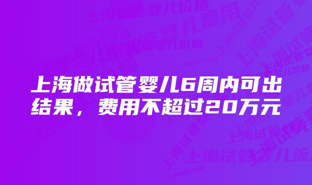 上海做试管婴儿6周内可出结果，费用不超过20万元