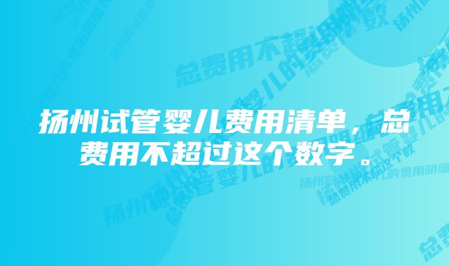 扬州试管婴儿费用清单，总费用不超过这个数字。