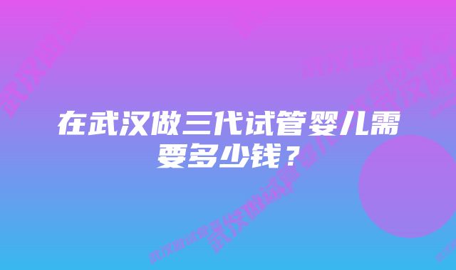 在武汉做三代试管婴儿需要多少钱？