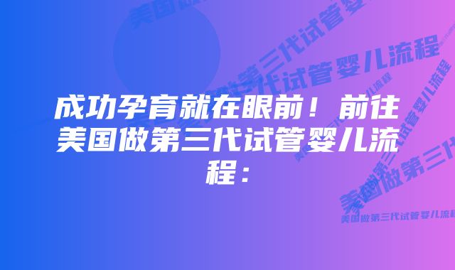 成功孕育就在眼前！前往美国做第三代试管婴儿流程：