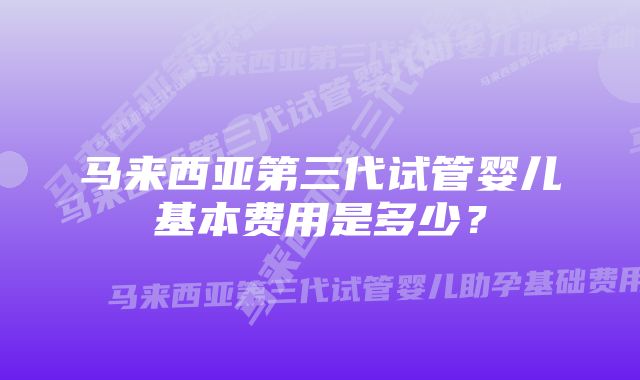 马来西亚第三代试管婴儿基本费用是多少？