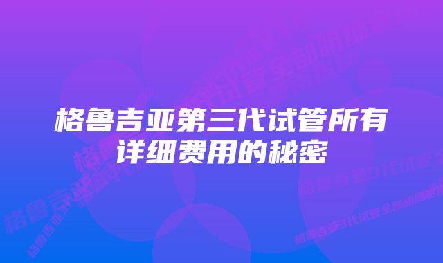 格鲁吉亚第三代试管所有详细费用的秘密