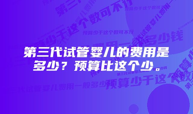 第三代试管婴儿的费用是多少？预算比这个少。