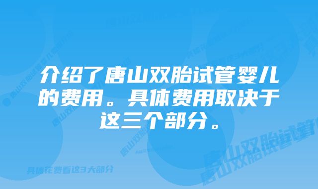 介绍了唐山双胎试管婴儿的费用。具体费用取决于这三个部分。