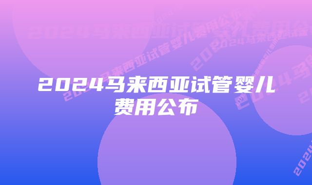 2024马来西亚试管婴儿费用公布