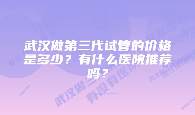 武汉做第三代试管的价格是多少？有什么医院推荐吗？