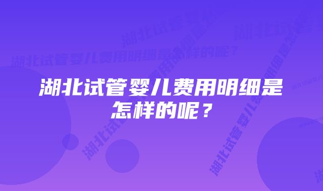 湖北试管婴儿费用明细是怎样的呢？