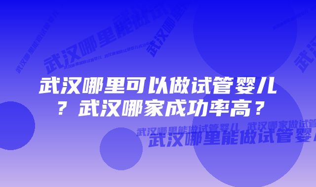 武汉哪里可以做试管婴儿？武汉哪家成功率高？