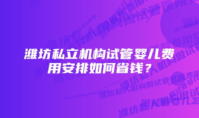 潍坊私立机构试管婴儿费用安排如何省钱？