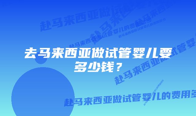 去马来西亚做试管婴儿要多少钱？