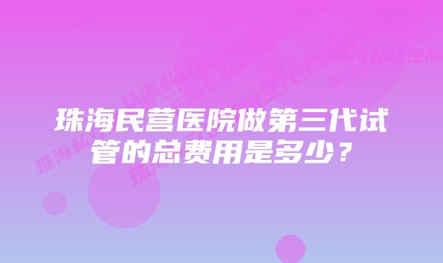 珠海民营医院做第三代试管的总费用是多少？