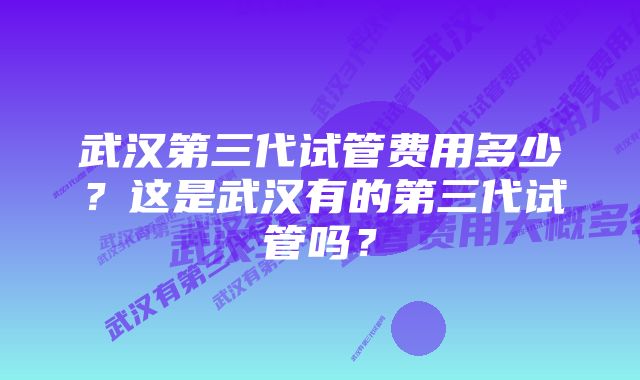 武汉第三代试管费用多少？这是武汉有的第三代试管吗？