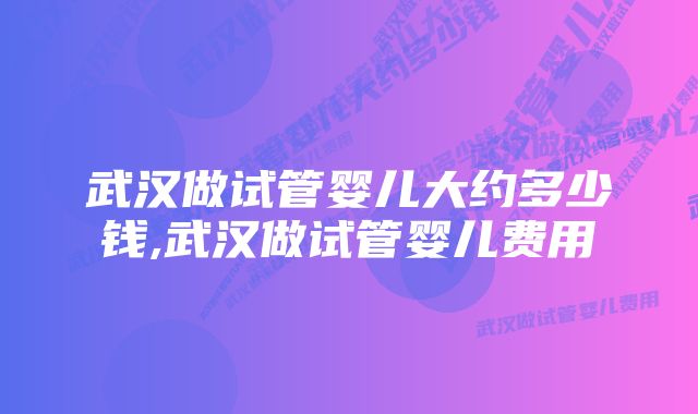 武汉做试管婴儿大约多少钱,武汉做试管婴儿费用