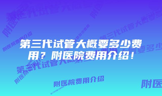 第三代试管大概要多少费用？附医院费用介绍！