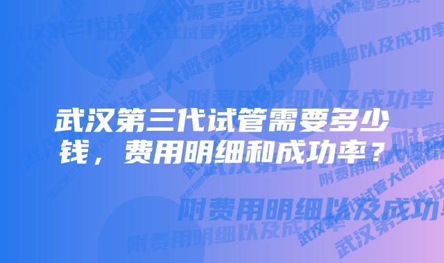 武汉第三代试管需要多少钱，费用明细和成功率？