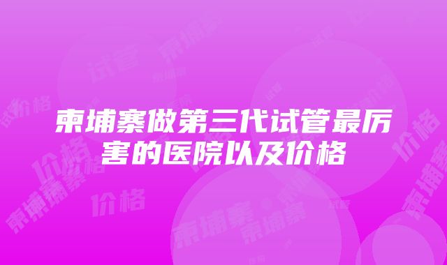 柬埔寨做第三代试管最厉害的医院以及价格