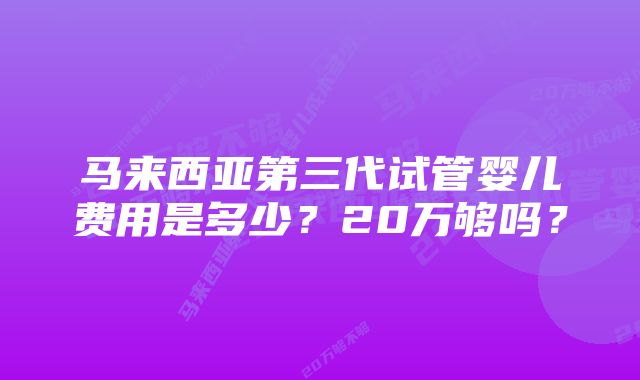 马来西亚第三代试管婴儿费用是多少？20万够吗？