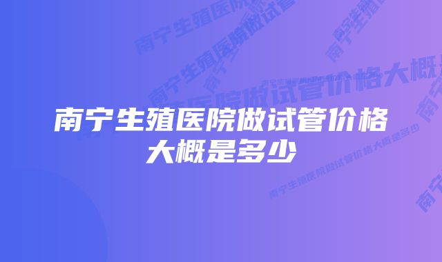 南宁生殖医院做试管价格大概是多少