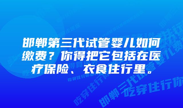 邯郸第三代试管婴儿如何缴费？你得把它包括在医疗保险、衣食住行里。