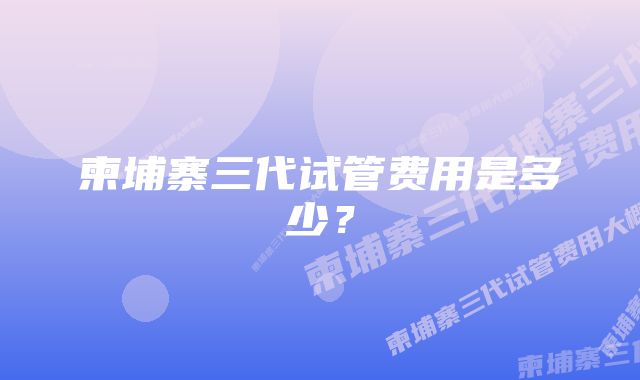 柬埔寨三代试管费用是多少？