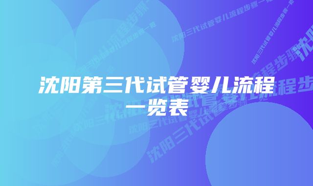 沈阳第三代试管婴儿流程一览表