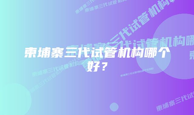 柬埔寨三代试管机构哪个好？