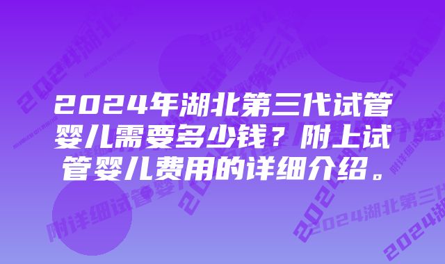 2024年湖北第三代试管婴儿需要多少钱？附上试管婴儿费用的详细介绍。